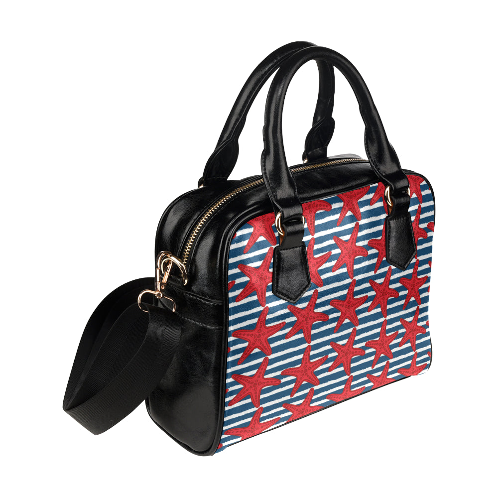 Starfish Red Pattern Print Design 02 Shoulder Handbag