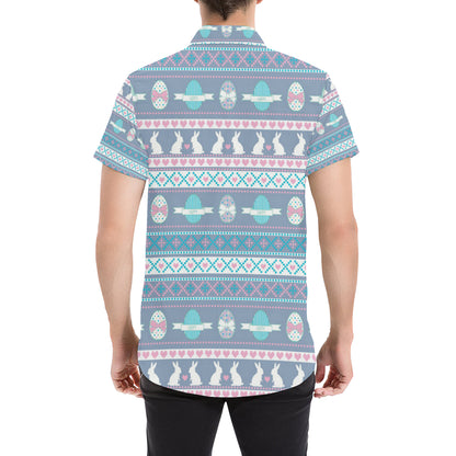 Easter Eggs Pattern Print Design RB013 Men's Short Sleeve Button Up Shirt
