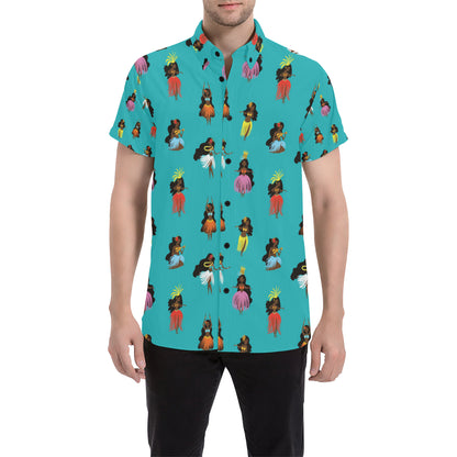 Hula Dancers Pattern Print Design 04 Men's Short Sleeve Button Up Shirt