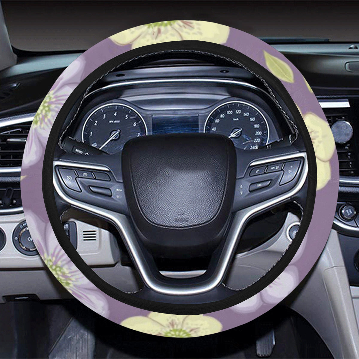 Anemone Pattern Print Design AM013 Steering Wheel Cover with Elastic Edge