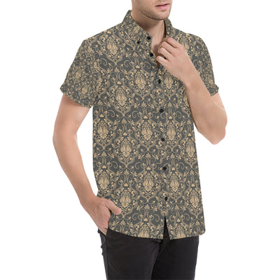 Damask Elegant Luxury Print Pattern Men's Short Sleeve Button Up Shirt