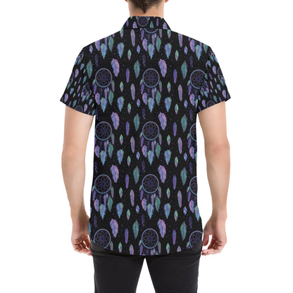 Dream Catcher Tribal Design Men's Short Sleeve Button Up Shirt