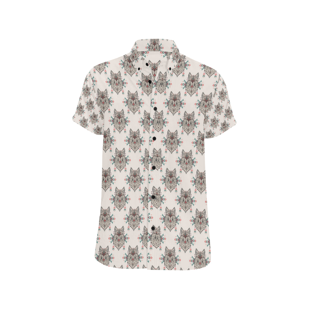 Aztec Wolf Pattern Print Design 01 Men's Short Sleeve Button Up Shirt