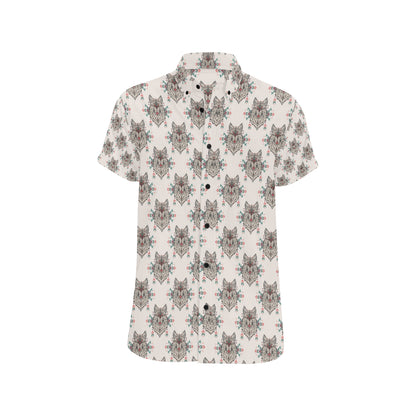 Aztec Wolf Pattern Print Design 01 Men's Short Sleeve Button Up Shirt