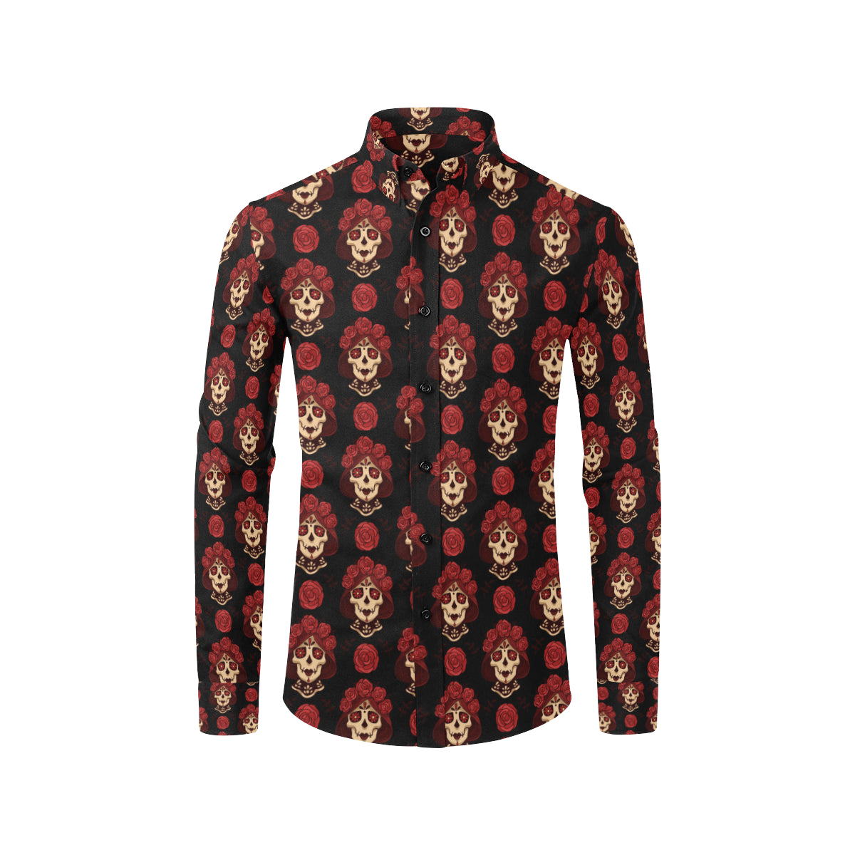 Day of the Dead Skull Girl Pattern Men's Long Sleeve Shirt