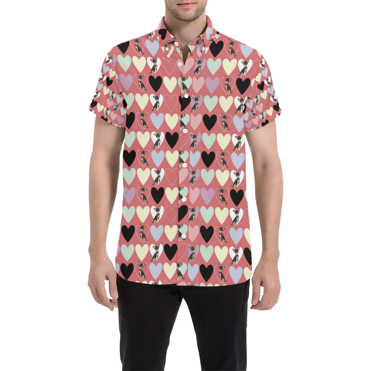 Chihuahua Pattern Print Design 01 Men's Short Sleeve Button Up Shirt