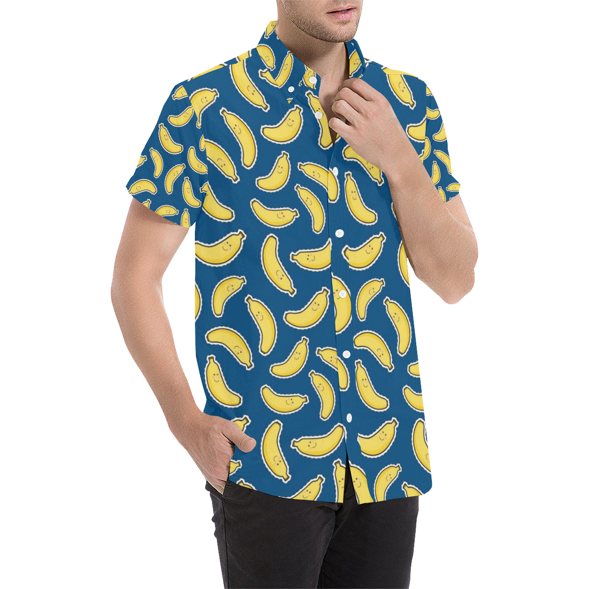 Banana Pattern Print Design BA03 Men's Short Sleeve Button Up Shirt