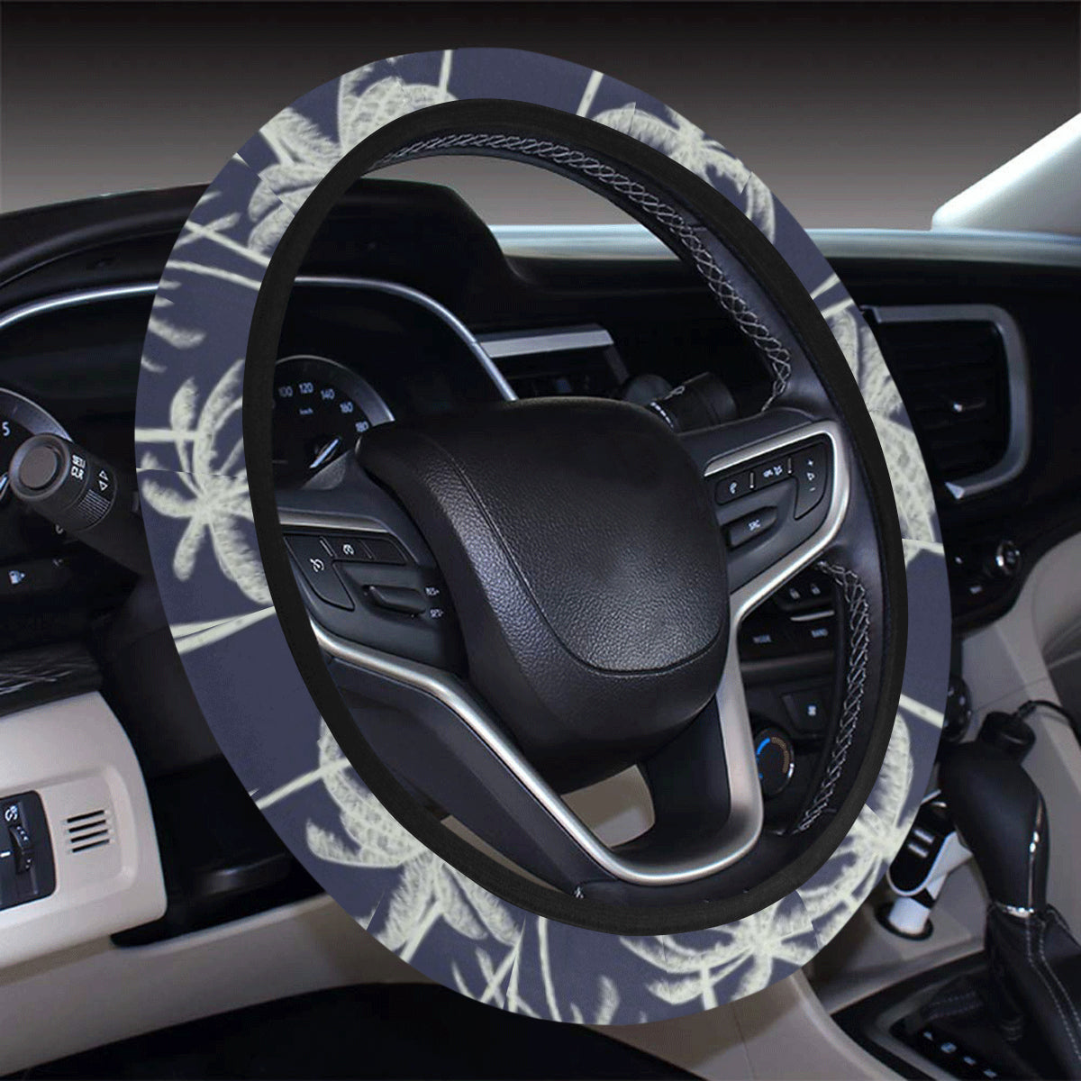 Palm Tree Pattern Print Design PT06 Steering Wheel Cover with Elastic Edge