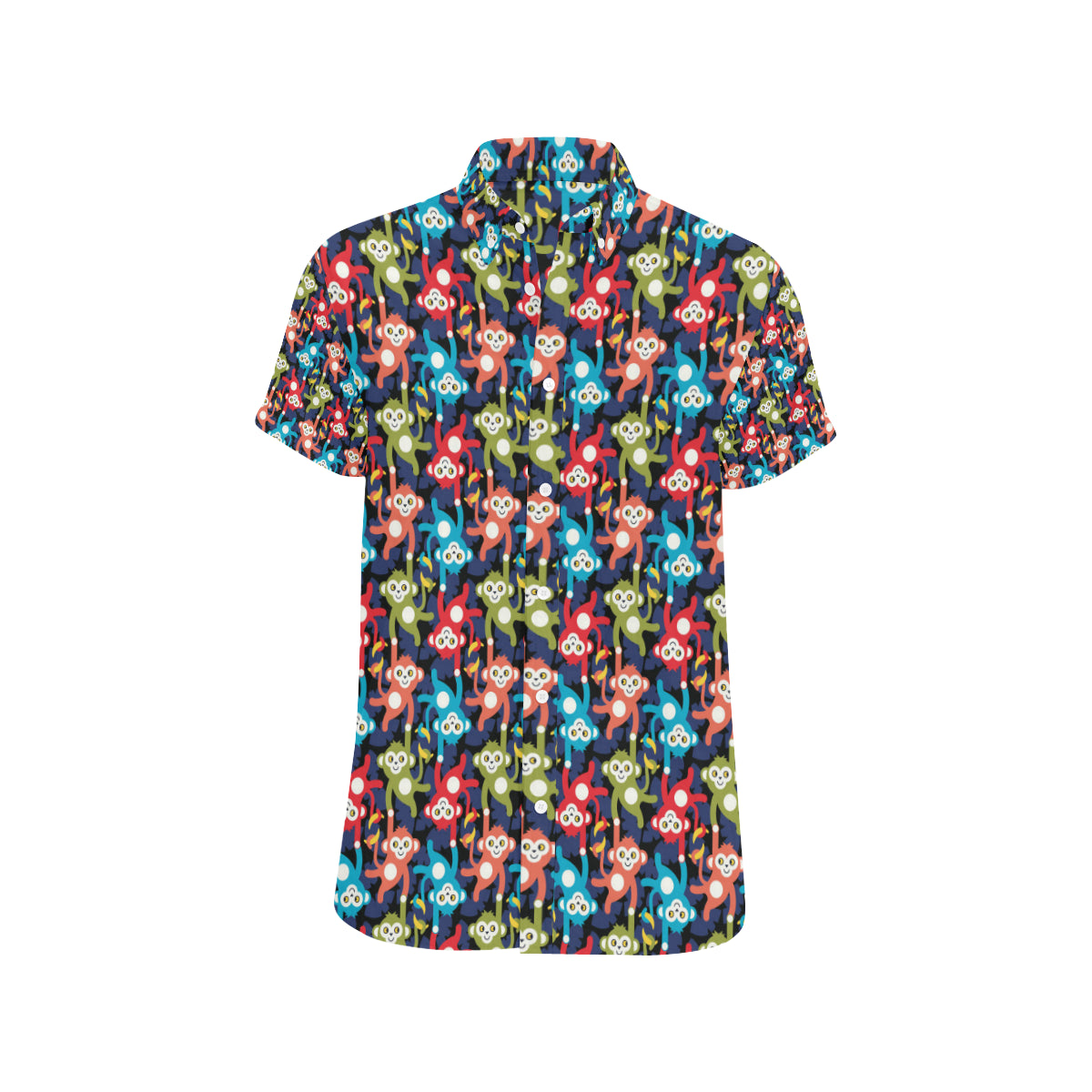 Monkey Colorful Design Themed Print Men's Short Sleeve Button Up Shirt