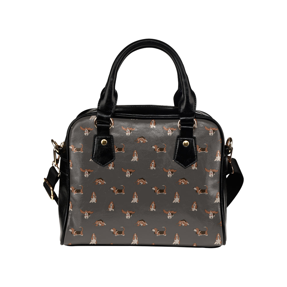 Basset Hound Pattern Print Design 03 Shoulder Handbag