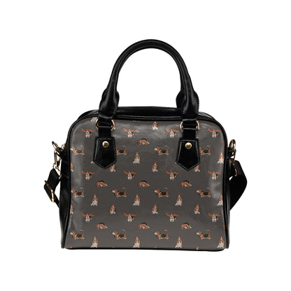 Basset Hound Pattern Print Design 03 Shoulder Handbag
