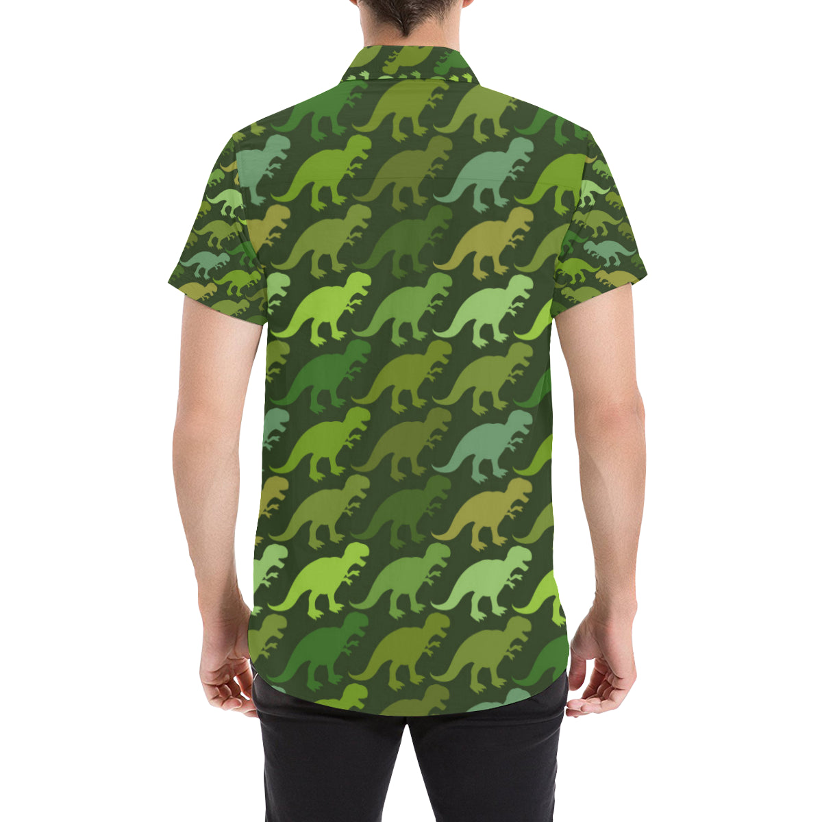 T Rex Pattern Print Design A03 Men's Short Sleeve Button Up Shirt