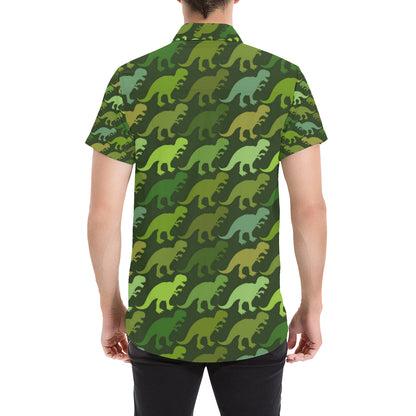 T Rex Pattern Print Design A03 Men's Short Sleeve Button Up Shirt