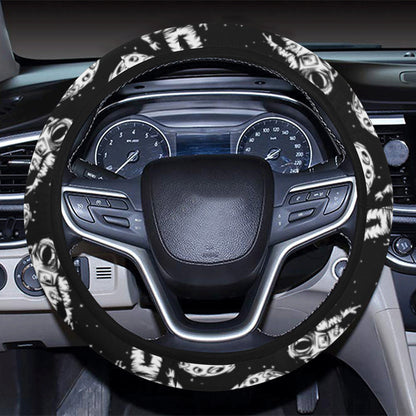 Astronaut Pattern Print Design 03 Steering Wheel Cover with Elastic Edge