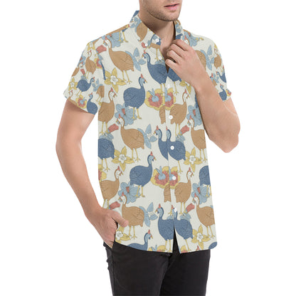 Guinea Fowl Pattern Print Design 01 Men's Short Sleeve Button Up Shirt
