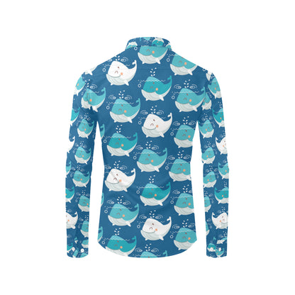 Blue Whale Pattern Print Design 01 Men's Long Sleeve Shirt