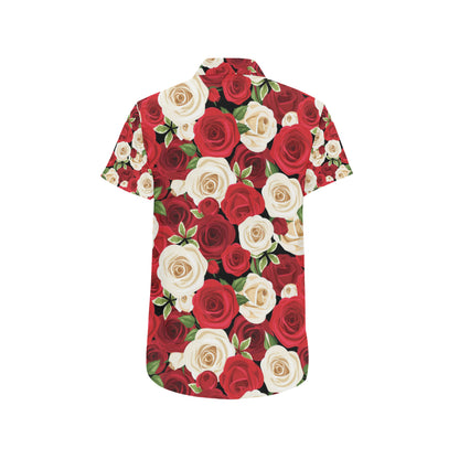 Rose Pattern Print Design RO06 Men's Short Sleeve Button Up Shirt