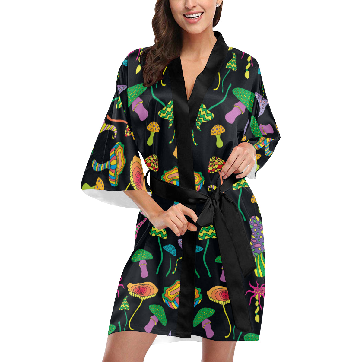 Psychedelic Mushroom Pattern Print Design A02 Women's Short Kimono