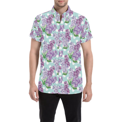 Lilac Pattern Print Design 02 Men's Short Sleeve Button Up Shirt