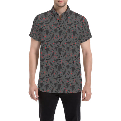 Crow Pattern Print Design 02 Men's Short Sleeve Button Up Shirt