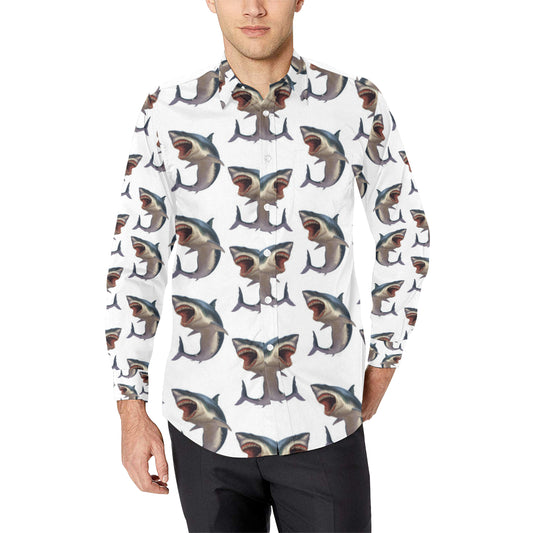Great White Shark Pattern Print Design 03 Men's Long Sleeve Shirt