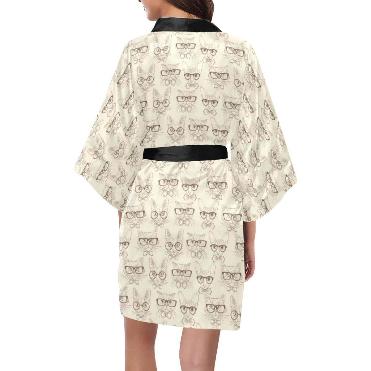 Cat Pattern Print Design 02 Women's Short Kimono