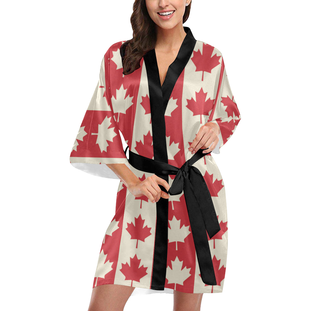 Maple Leaf Pattern Print Design 02 Women's Short Kimono