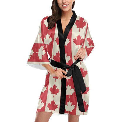 Maple Leaf Pattern Print Design 02 Women's Short Kimono