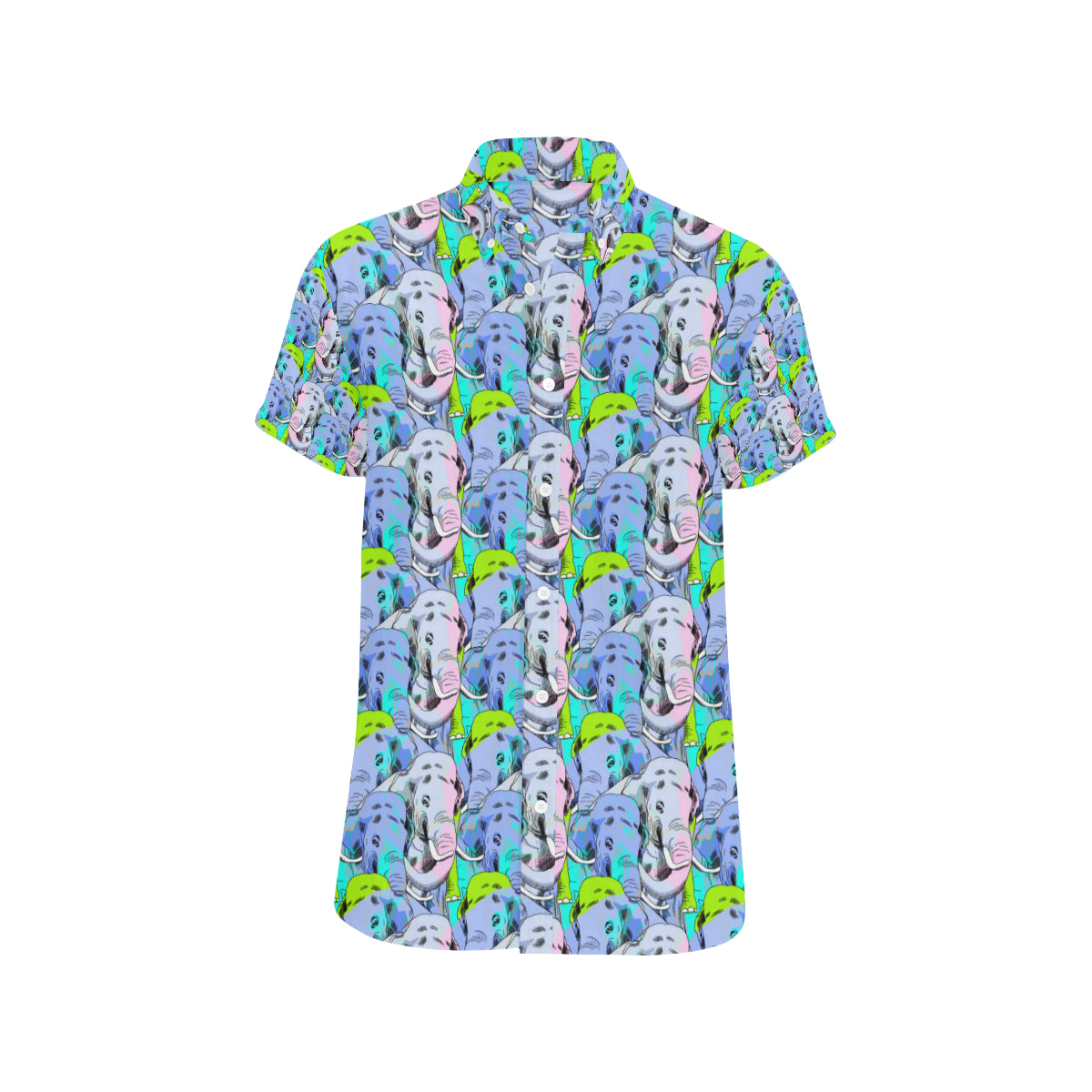 Elephant Art color Print Pattern Men's Short Sleeve Button Up Shirt