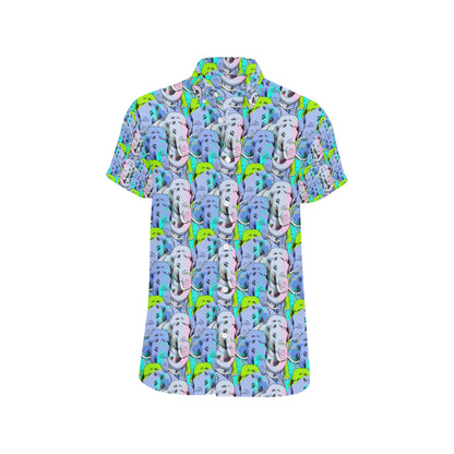Elephant Art color Print Pattern Men's Short Sleeve Button Up Shirt