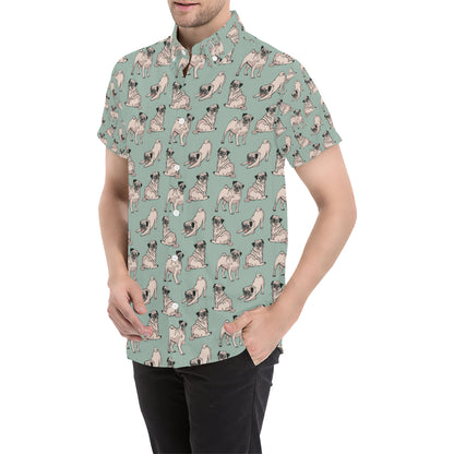 Pug Pattern Print Design A01 Men's Short Sleeve Button Up Shirt