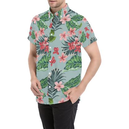 Plumeria Pattern Print Design PM027 Men's Short Sleeve Button Up Shirt