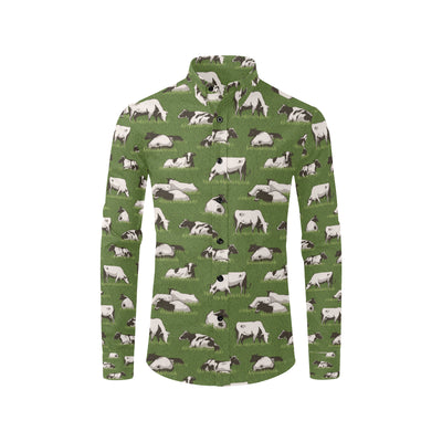 Cow on Grass Print Pattern Men's Long Sleeve Shirt