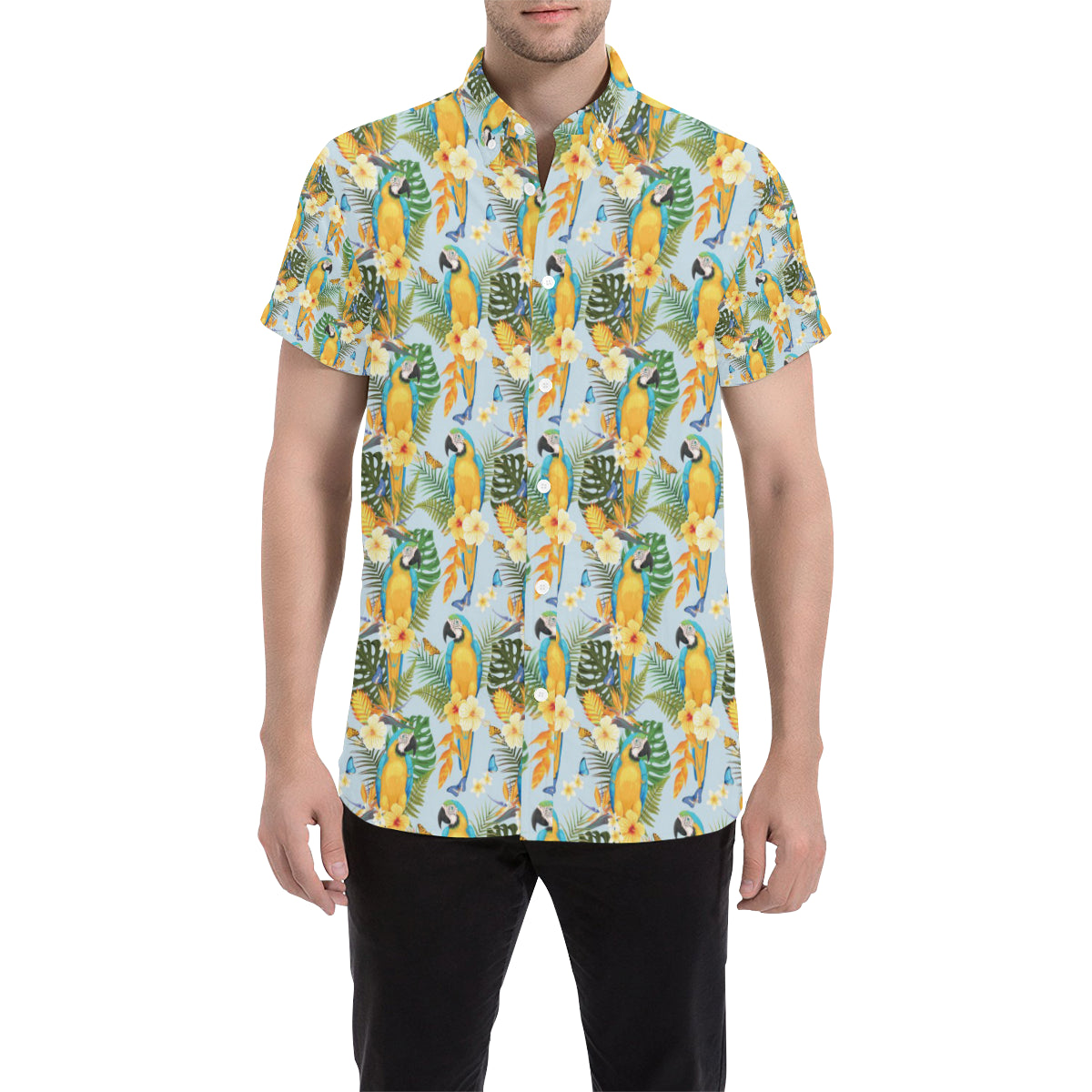 Parrot Pattern Print Design A04 Men's Short Sleeve Button Up Shirt