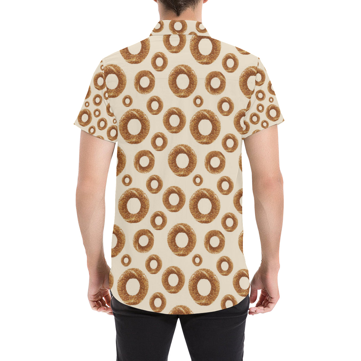 Bagel Pattern Print Design 01 Men's Short Sleeve Button Up Shirt