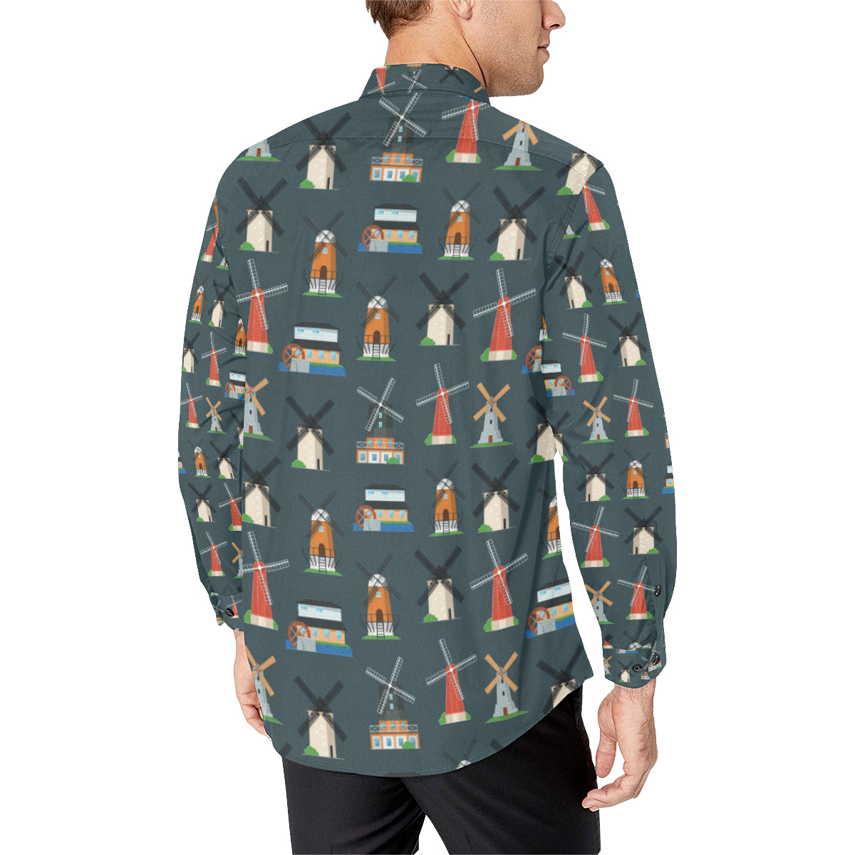 Windmill Pattern Print Design 04 Men's Long Sleeve Shirt