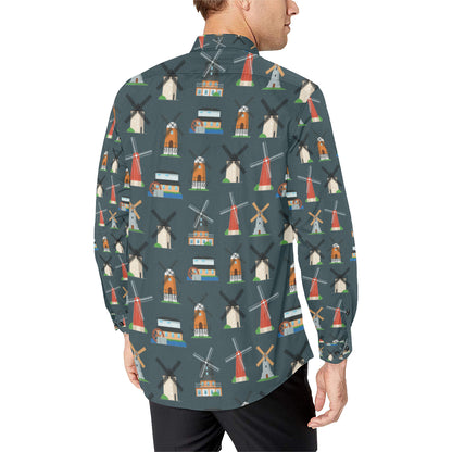 Windmill Pattern Print Design 04 Men's Long Sleeve Shirt