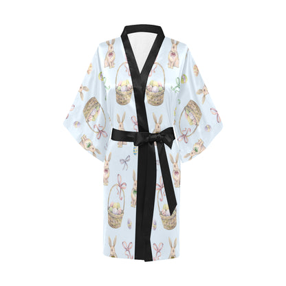 Rabbit Easter Eggs Pattern Print Design 03 Women's Short Kimono