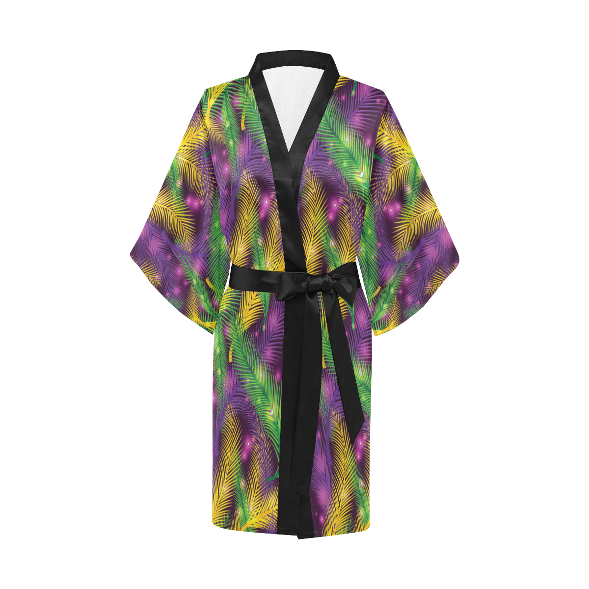 Mardi Gras Pattern Print Design 09 Women's Short Kimono