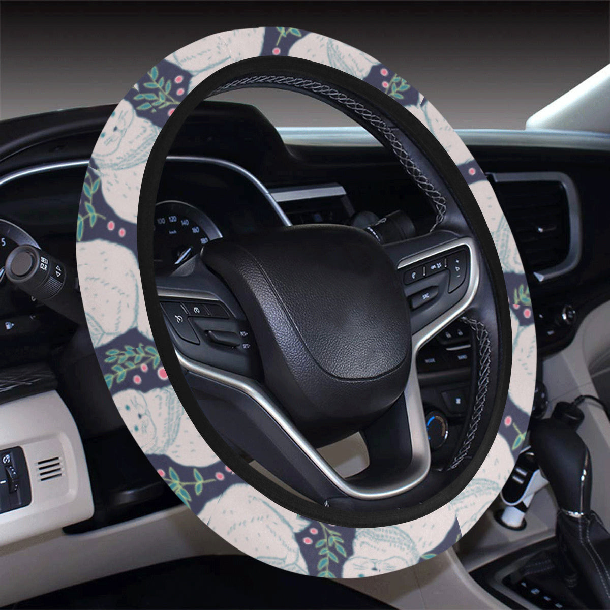 Cat Pattern Print Design 06 Steering Wheel Cover with Elastic Edge