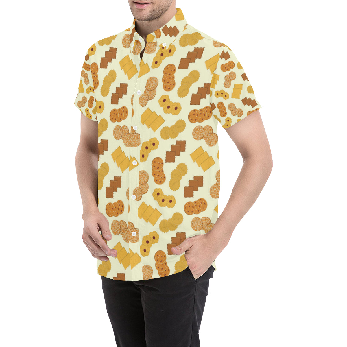 Cookie Pattern Print Design 06 Men's Short Sleeve Button Up Shirt