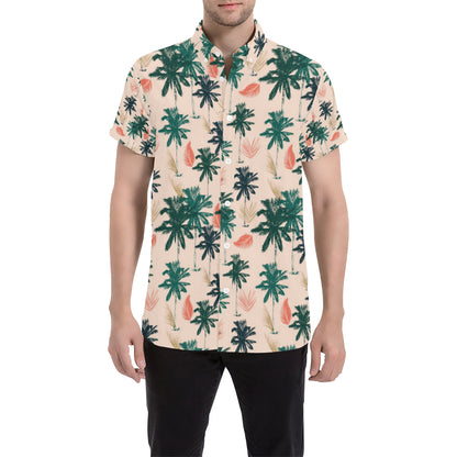 Palm Tree Pattern Print Design PT014 Men's Short Sleeve Button Up Shirt