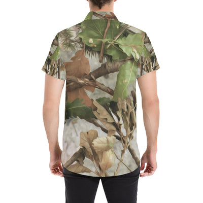 Camo Realistic Tree Forest Print Men's Short Sleeve Button Up Shirt