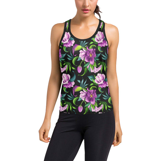 Bright Purple Floral Pattern Women's Racerback Tank Top
