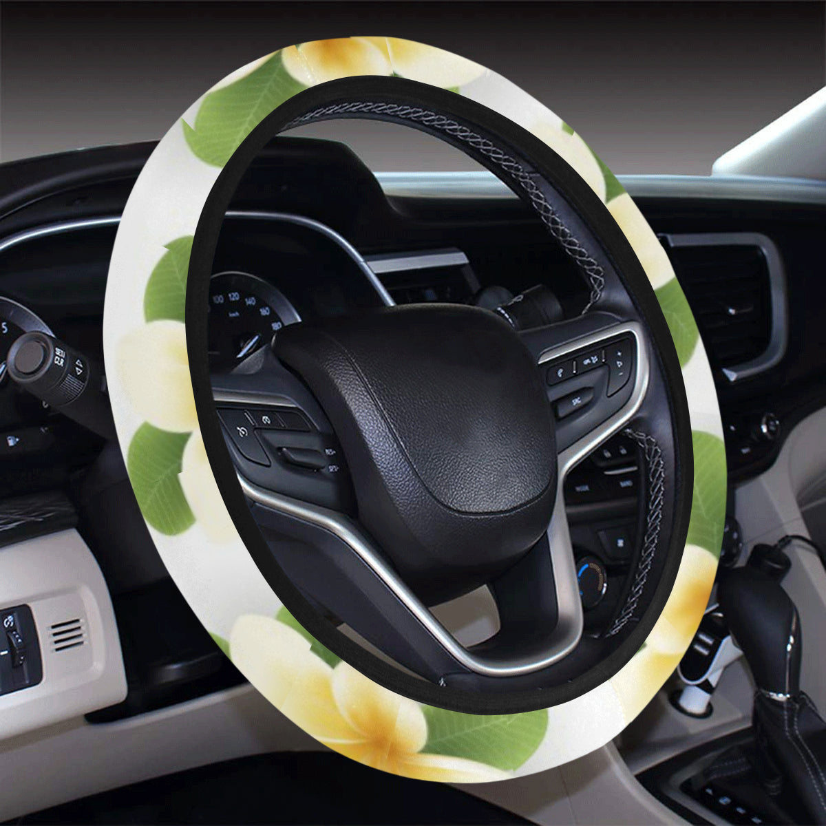 Yellow Plumeria Pattern Print Design PM012 Steering Wheel Cover with Elastic Edge