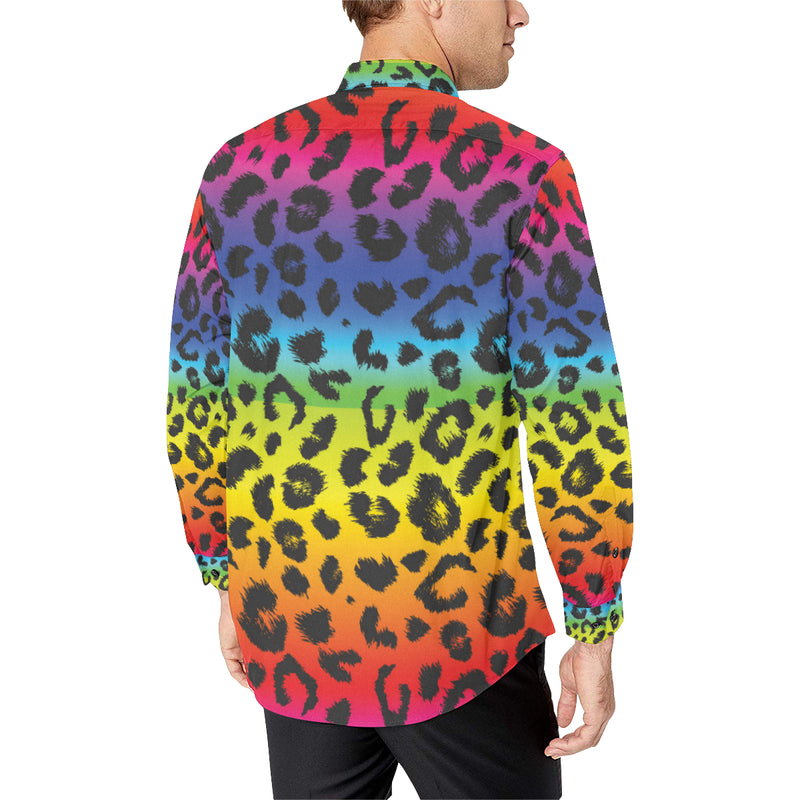 Rainbow Leopard Pattern Print Design A01 Men's Long Sleeve Shirt