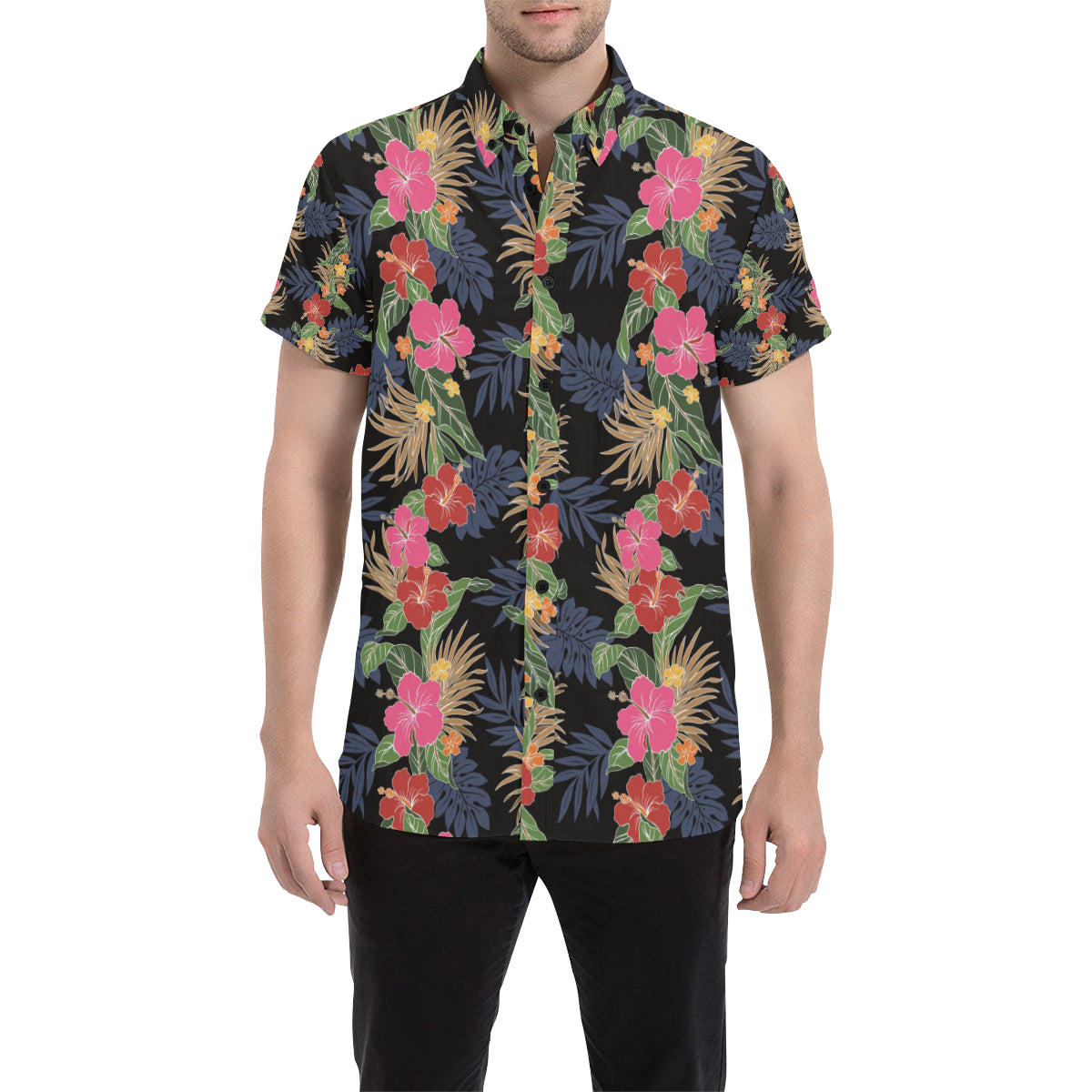 Hawaiian Themed Pattern Print Design H011 Men's Short Sleeve Button Up Shirt
