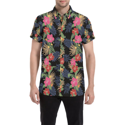 Hawaiian Themed Pattern Print Design H011 Men's Short Sleeve Button Up Shirt