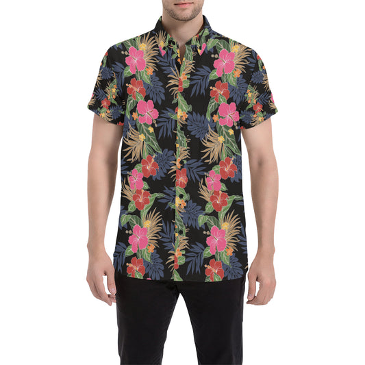 Hawaiian Themed Pattern Print Design H011 Men's Short Sleeve Button Up Shirt