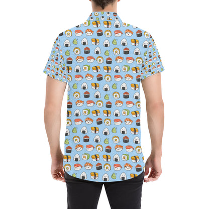 Sushi Cartoon Design Men's Short Sleeve Button Up Shirt